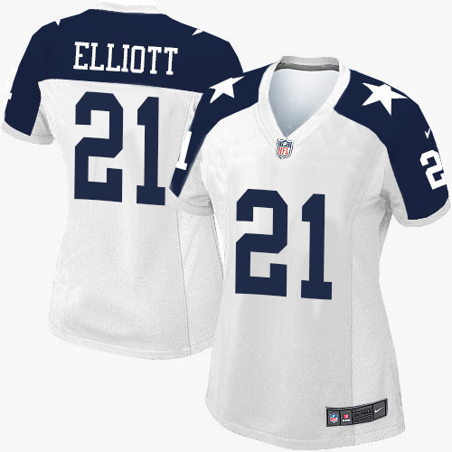 Women's Elite Ezekiel Elliott Nike Jersey White Alternate - #21 Throwback NFL Dallas Cowboys